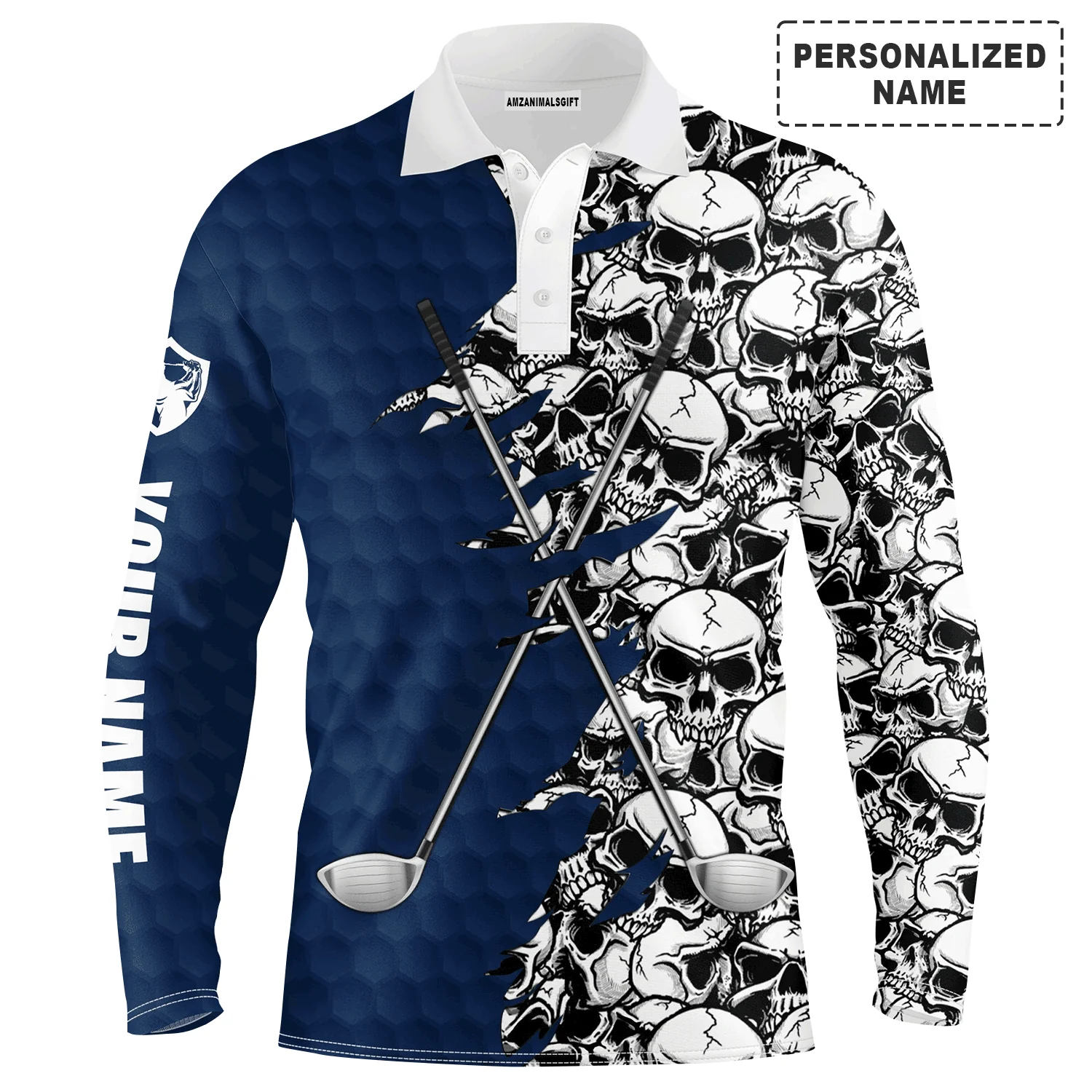 Golf Men Polo Shirt, Pattern Skull Golf Clubs Performance Custom Name Apparel - Personalized Sports Gift For Men, Husband, Boyfriend, Golf Lovers - Image 7