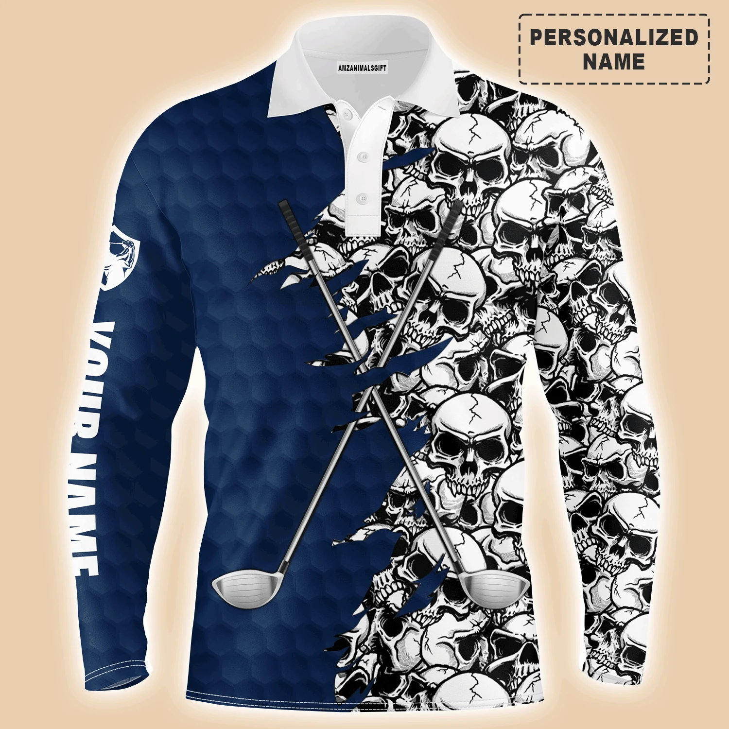 Golf Men Polo Shirt, Pattern Skull Golf Clubs Performance Custom Name Apparel - Personalized Sports Gift For Men, Husband, Boyfriend, Golf Lovers - Image 8