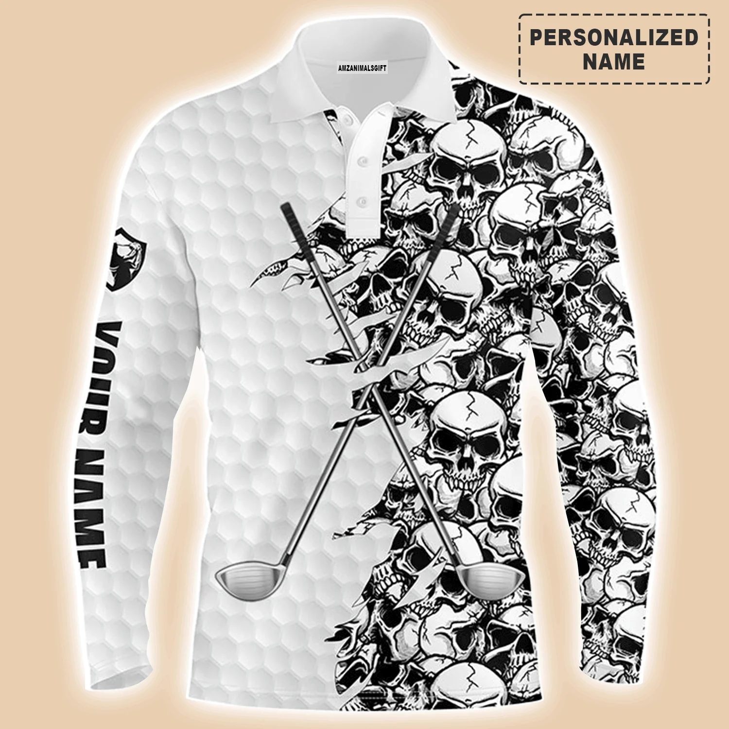 Golf Men Polo Shirt, Pattern Skull Golf Clubs Performance Custom Name Apparel - Personalized Sports Gift For Men, Husband, Boyfriend, Golf Lovers - Image 9