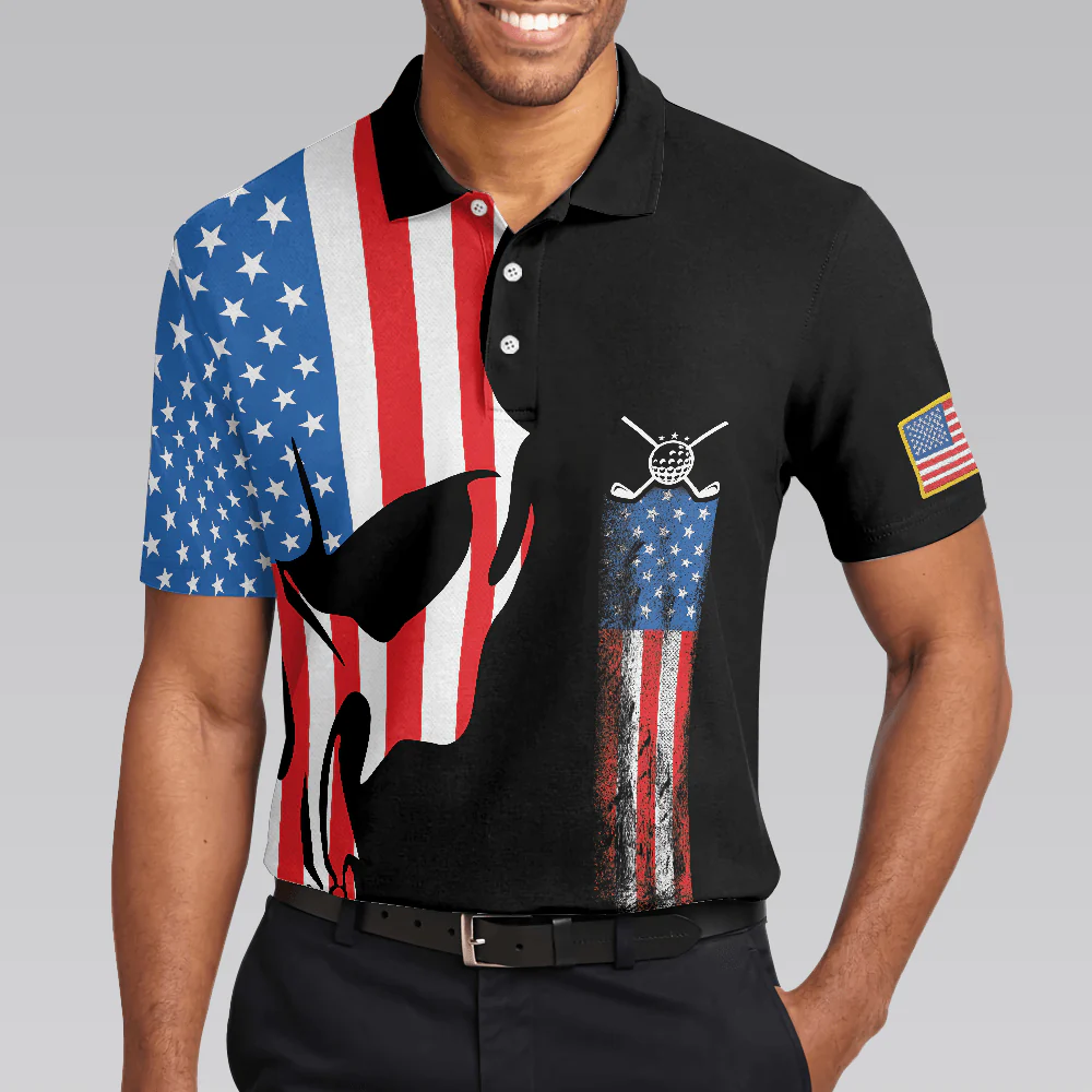 Golf Men Polo Shirt - Skull Golf With American Flag Polo Shirt, Never Underate An Old Man Golfer Polo Shirt - Perfect Gift For Men, Golfers - Image 5