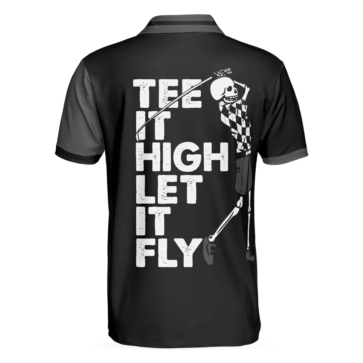 Golf Men Polo Shirts - Black Argyle Pattern Skull Play Golf Tee It High Let It Fly Men Polo Shirts - Perfect Gift For Men, Golfers, Golf Lover - Image 2