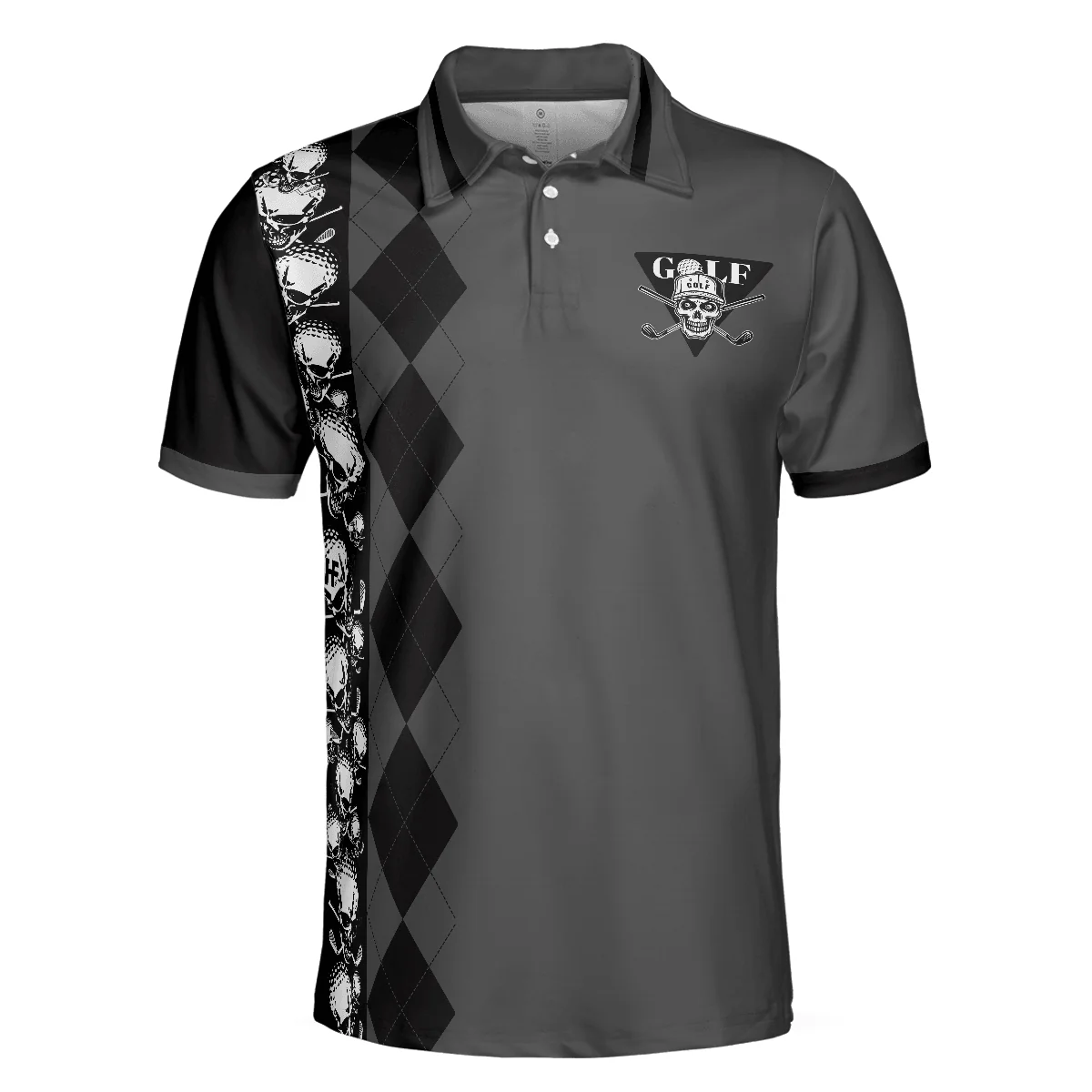 Golf Men Polo Shirts - Black Argyle Pattern Skull Play Golf Tee It High Let It Fly Men Polo Shirts - Perfect Gift For Men, Golfers, Golf Lover - Image 3