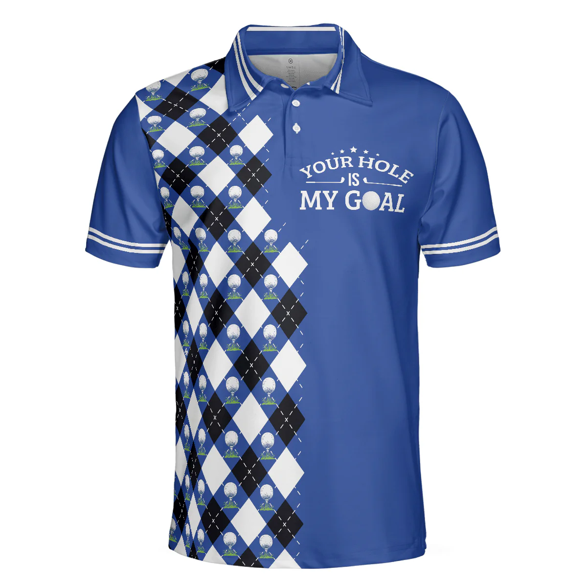 Golf Men Polo Shirts - Blue Argyle Pattern Your Hole Is My Goal Golf Polo Shirt,  - Perfect Gift For Men, Golfers, Golf Lover - Image 4