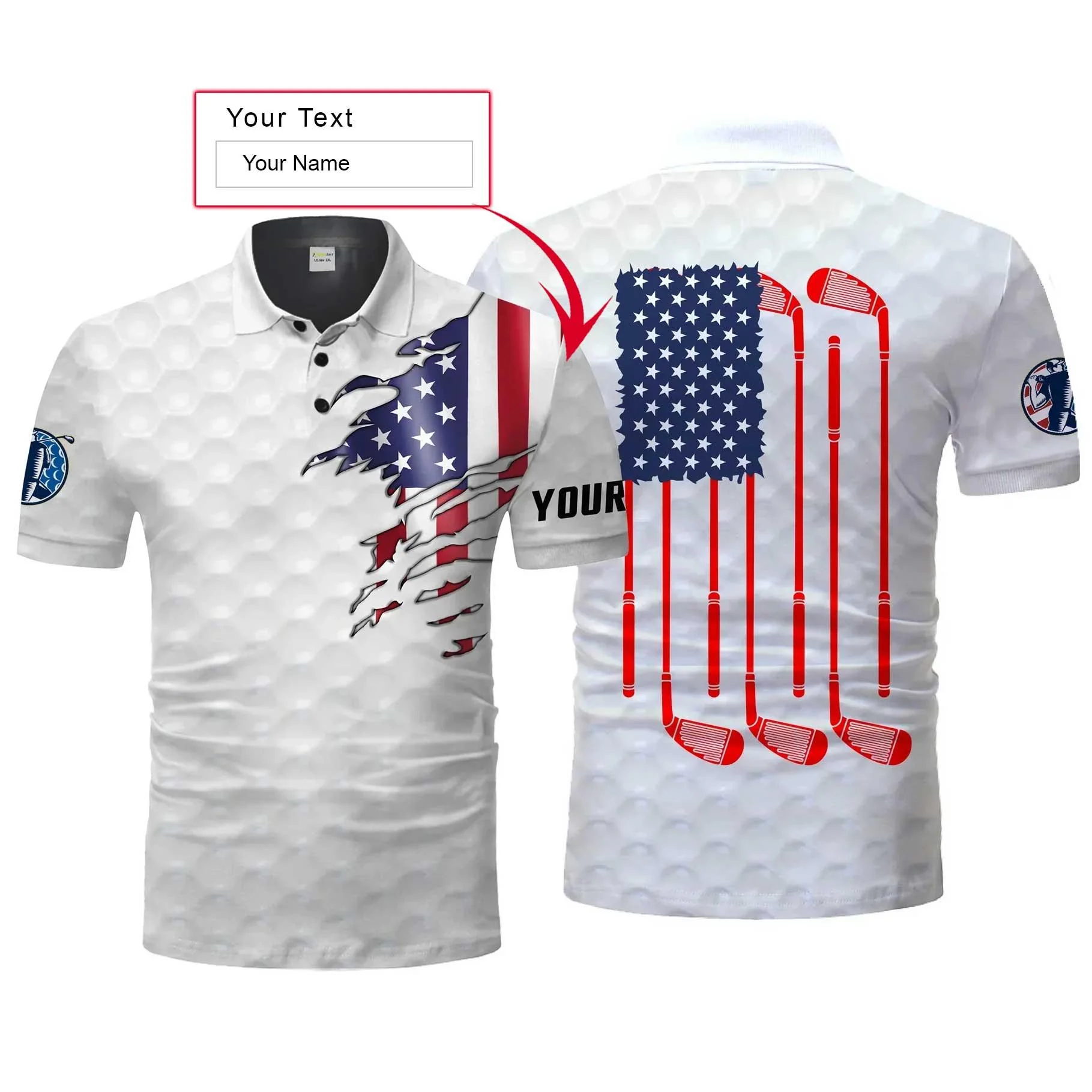 Golf Men Polo Shirts, Golf Club Custom Name American flag Patriotic Apparel - Personalized Sports Gift For Men, Husband, Boyfriend, Golf Lovers