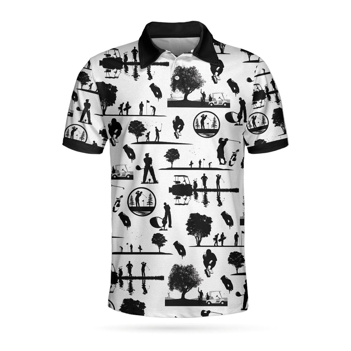 Golf Men Polo Shirts - Silhouette Golfers Golf Course White Background Men Polo Shirts, Golf Shirt For Men - Perfect Gift For Men, Golfers, Golf Lover - Image 2