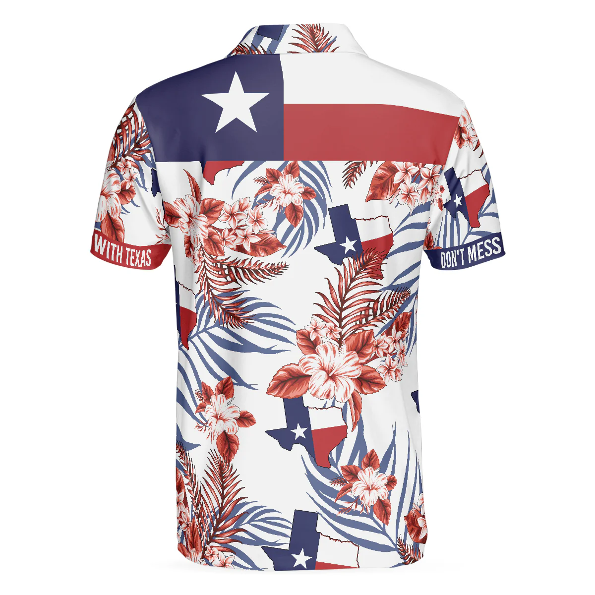 Golf Men Polo Shirts - Tropical Floral Pattern Texas Flag Bluebonnets, Texas Proud Men Polo Shirts - Perfect Gift For Men, Golfers, Golf Lover - Image 2