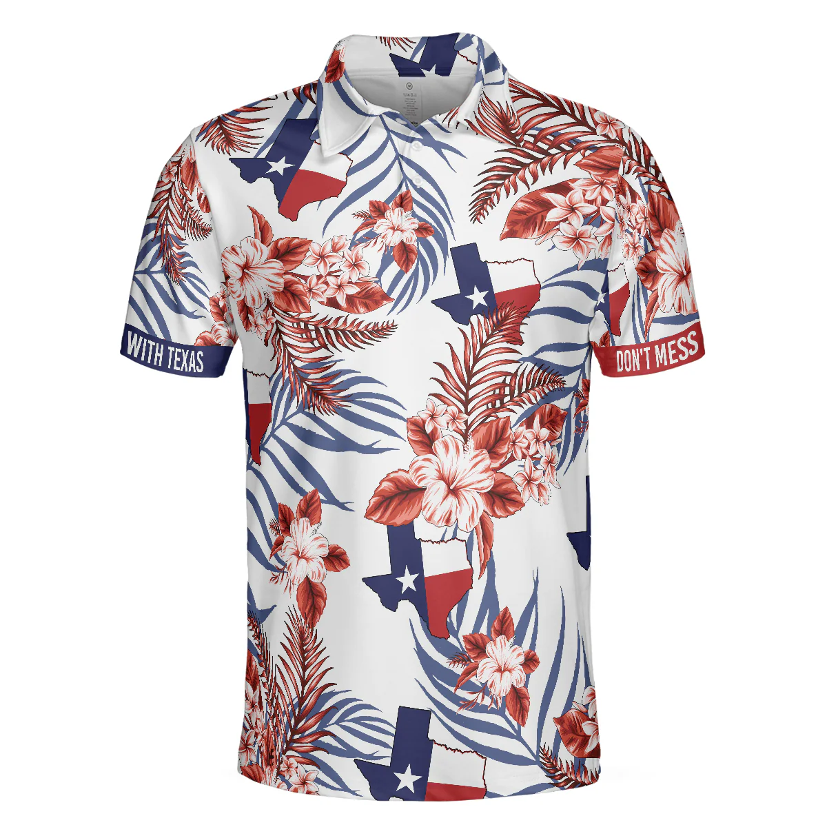 Golf Men Polo Shirts - Tropical Floral Pattern Texas Flag Bluebonnets, Texas Proud Men Polo Shirts - Perfect Gift For Men, Golfers, Golf Lover - Image 3