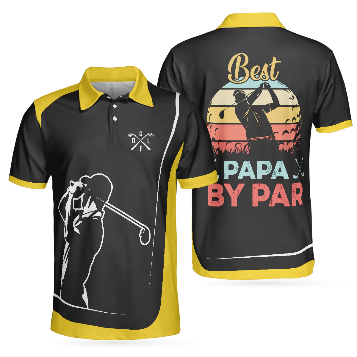 Golf Men Polo Shirts - Vintage Golf Best Papa By Par Black Yellow Background Men Polo Shirts, Golf Shirt For Men - Perfect Gift For Men, Golfers
