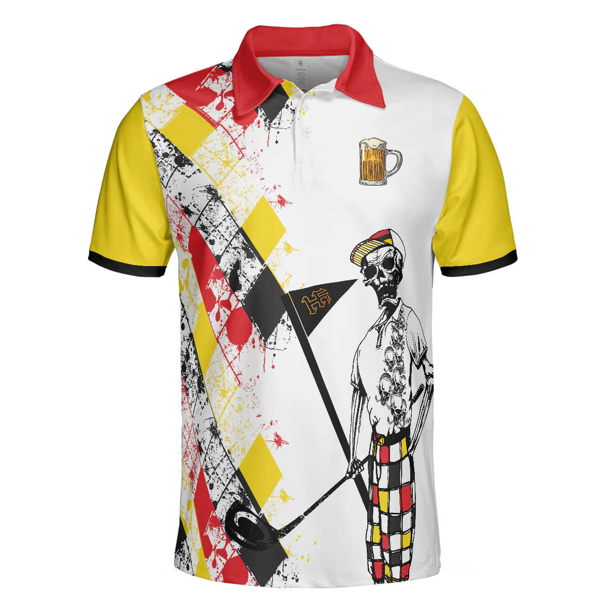 Golf Men Polo Shirts - Vorhersagen Am Wochenende German Argyle Pattern Skeleton Golfer Men Polo Shirts - Perfect Gift For Men, Golfers, Golf Lover - Image 3