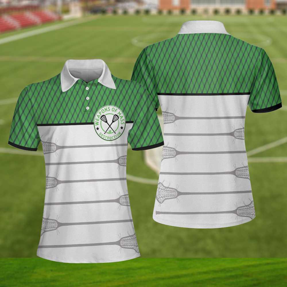 Golf Men Polo Shirts - Weapons Of Grass Destruction Lacrosse Green Steel Net Pattern Men Polo Shirts- Perfect Gift For Men, Golfers, Golf Lover - Image 4
