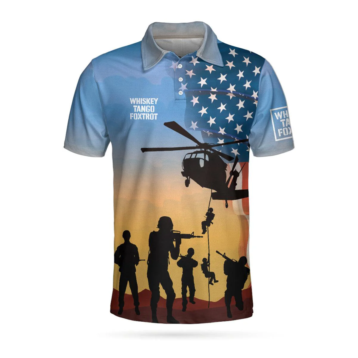 Golf Men Polo Shirts - Whiskey Tango Foxtrot Military Helicopter American Flag Men Polo Shirts - Perfect Gift For Men, Golfers, Golf Lover - Image 2
