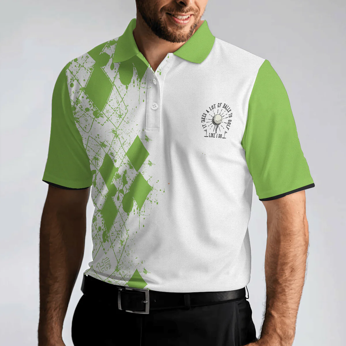 Golf Men Polo Shirts - White And Green Argyle Pattern Life Like A Golf Hole In One Is Perfect Men Polo Shirts - Perfect Gift For Men, Golfers - Image 4