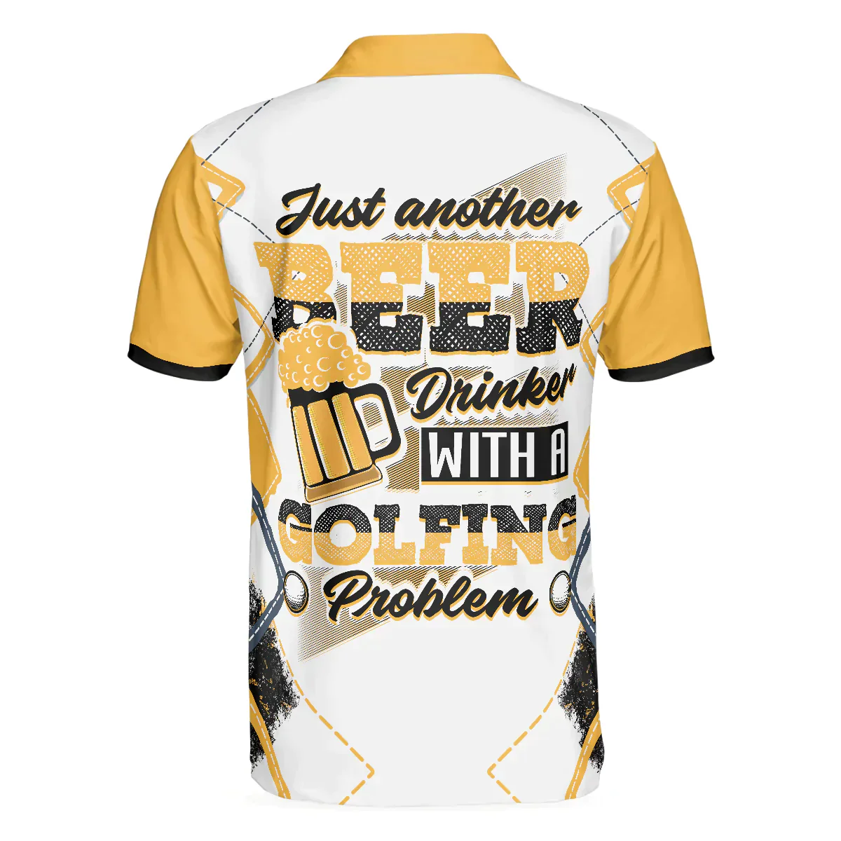 Golf Men Polo Shirts - White And Yellow Argyle Pattern Just Another Beer Drinker With A Golfing Problem Men Polo Shirts- Perfect Gift For Men, Golfers - Image 2