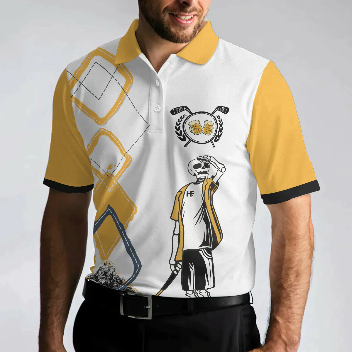 Golf Men Polo Shirts - White And Yellow Argyle Pattern Just Another Beer Drinker With A Golfing Problem Men Polo Shirts- Perfect Gift For Men, Golfers - Image 4