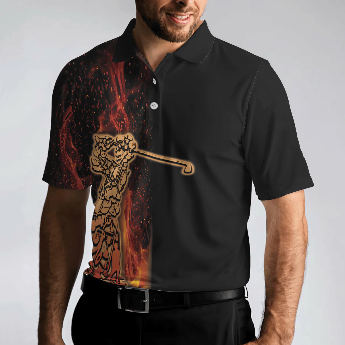 Golf Men Polo Shirts - Your Hole Is My Goal Golf Polo Shirt, Black Flame Fragmented Golfer Polo Shirt - Perfect Gift For Men, Golfers, Golf Lover - Image 5