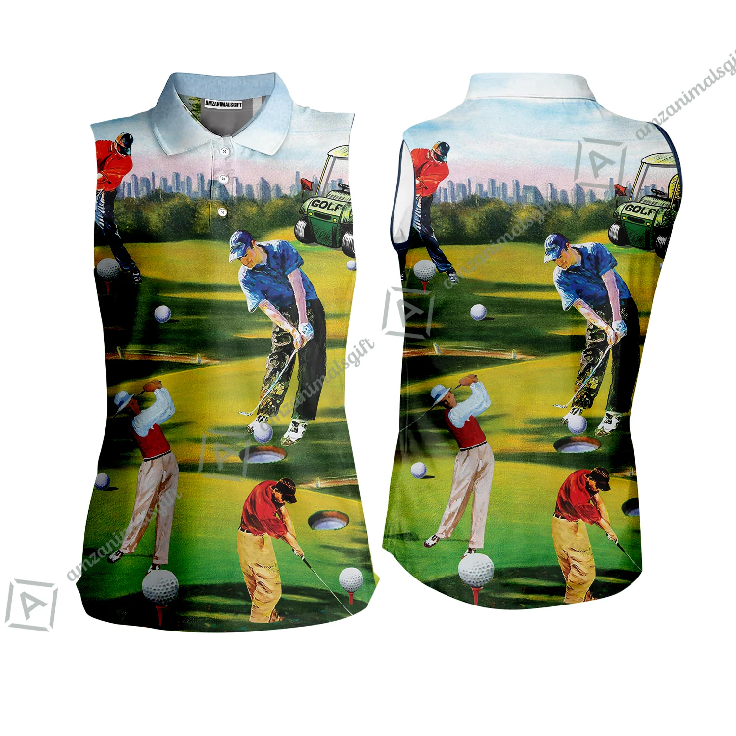 Golf Men Women Sleeveless Polo Shirt - Golf Men, Golf Cart Women Sleeveless Polo Shirt - Perfect Gift For Men & Women, Golf Lover - Image 2