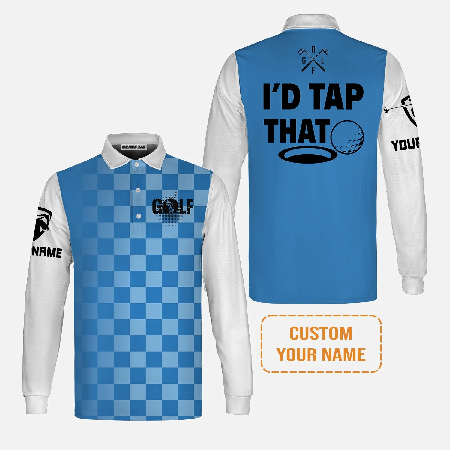Golf Men's Long Sleeve Polo Shirt - Funny Custom Name Apparel, I'd Tap That Men Golf Men's Long Sleeve Polo Shirt - Personalized Gift For Golf Lover, Team, Golfers, Husband, Boyfriend - Image 2