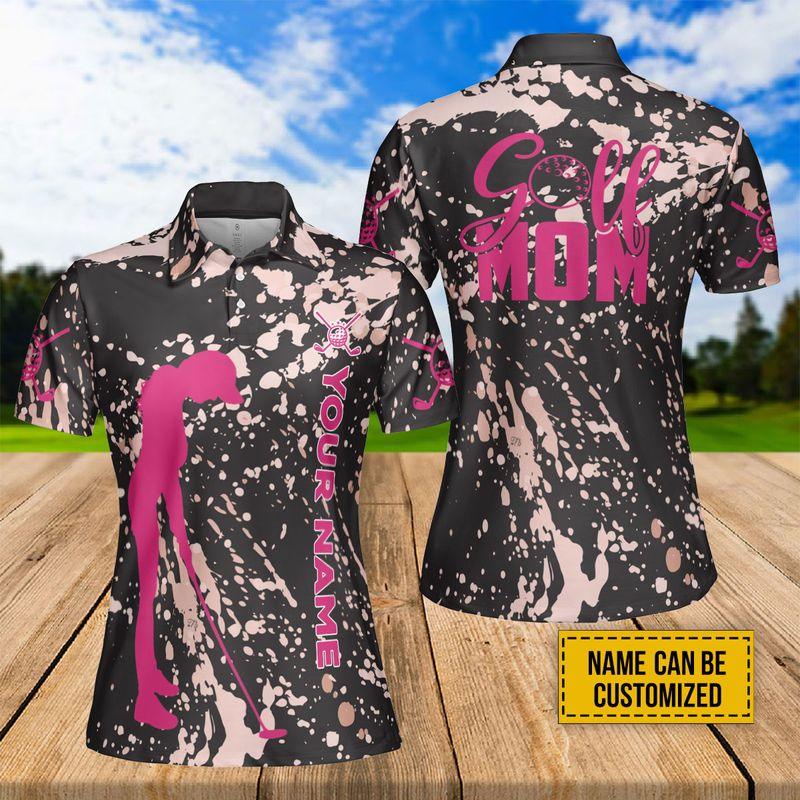 Golf Mom Custom Name Women Polo Shirt, Ink Splash Pattern Personalized Polo Shirt Perfect Gift Sport For Mother's Day, Mama, Women, Team Golfer - Image 2
