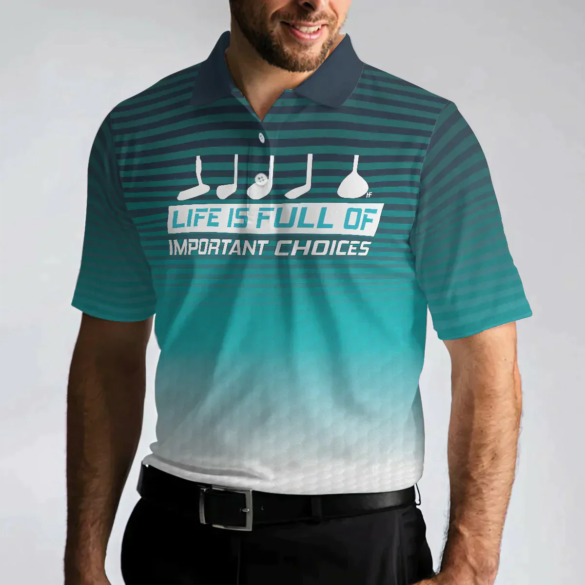 Golf Pattern Horizontal Stripes Men Polo Shirt, Life Is Full Of Important Choices Golf Polo Shirt, Best Golf Shirt For Men - Image 4