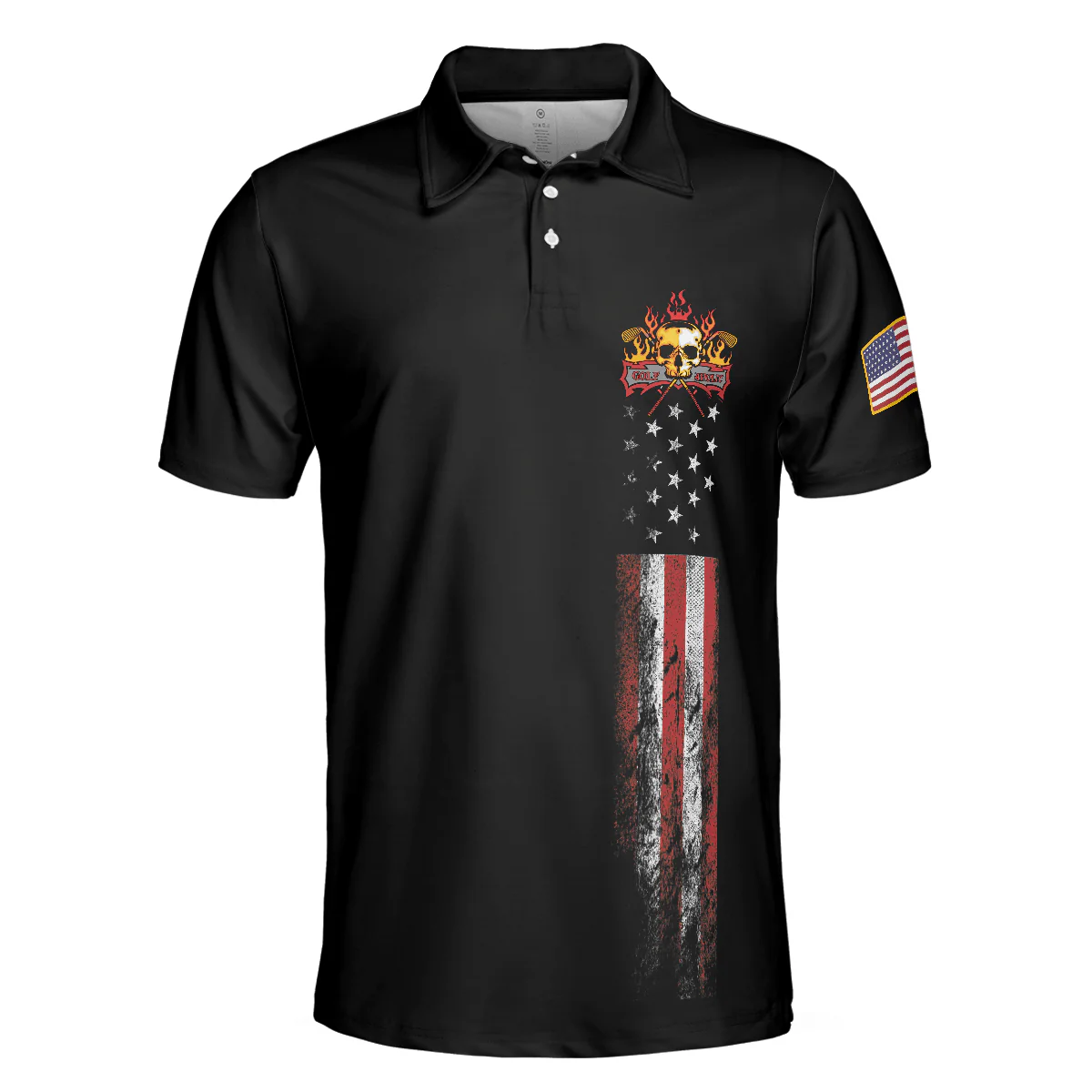 Golf Skull America Flag Men Polo Shirt, Wet Paint Black Polo Shirt, Best Golf Shirt For Men - Best Gift For Golf Lovers - Image 3