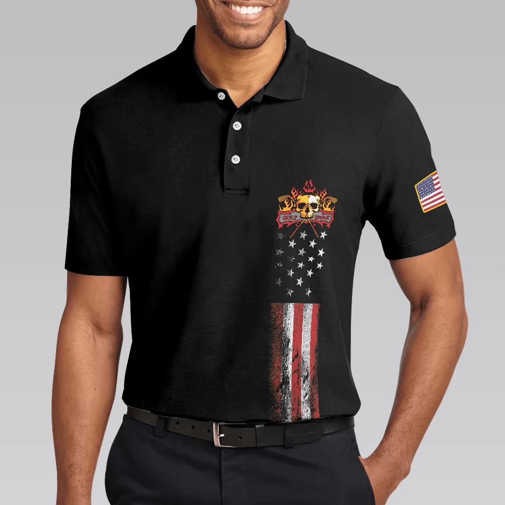 Golf Skull America Flag Men Polo Shirt, Wet Paint Black Polo Shirt, Best Golf Shirt For Men - Best Gift For Golf Lovers - Image 4