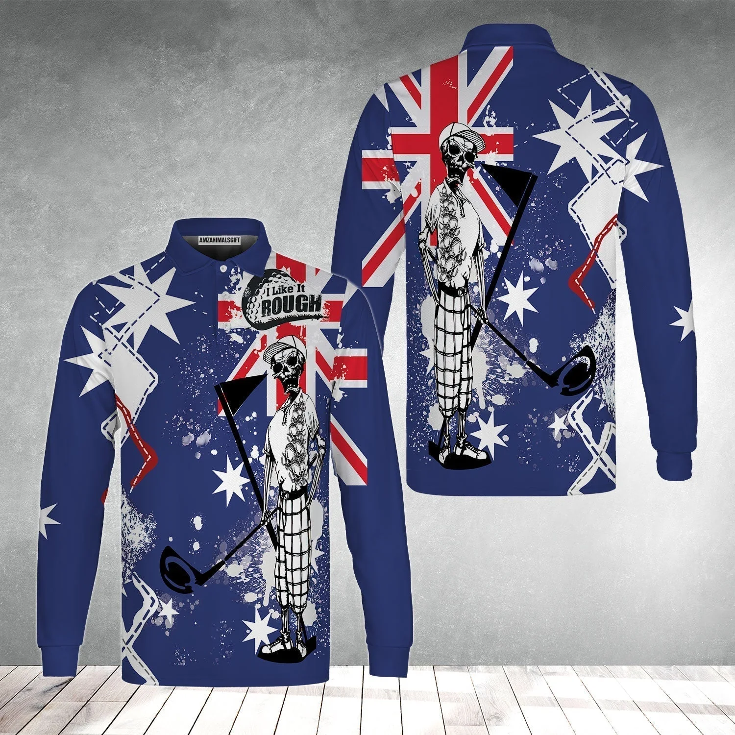 Golf Sweatshirt, Argyle Pattern Skeleton Golfing, Golf I Like It Rough Australian Flag Sweatshirt For Men - Best Gift For Golfers, Golf Lovers - Image 10