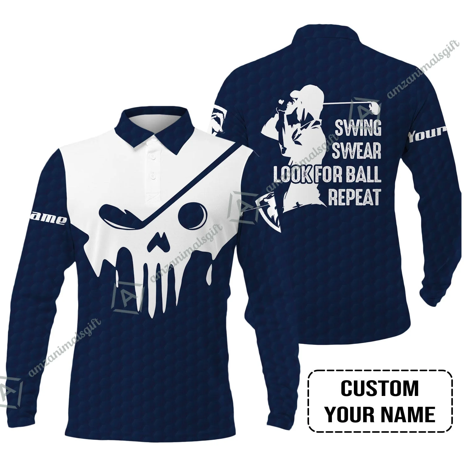Golf Sweatshirt - Custom Name Golf Skull - Swing Swear Look For Ball Repeat Sweatshirt - Image 4