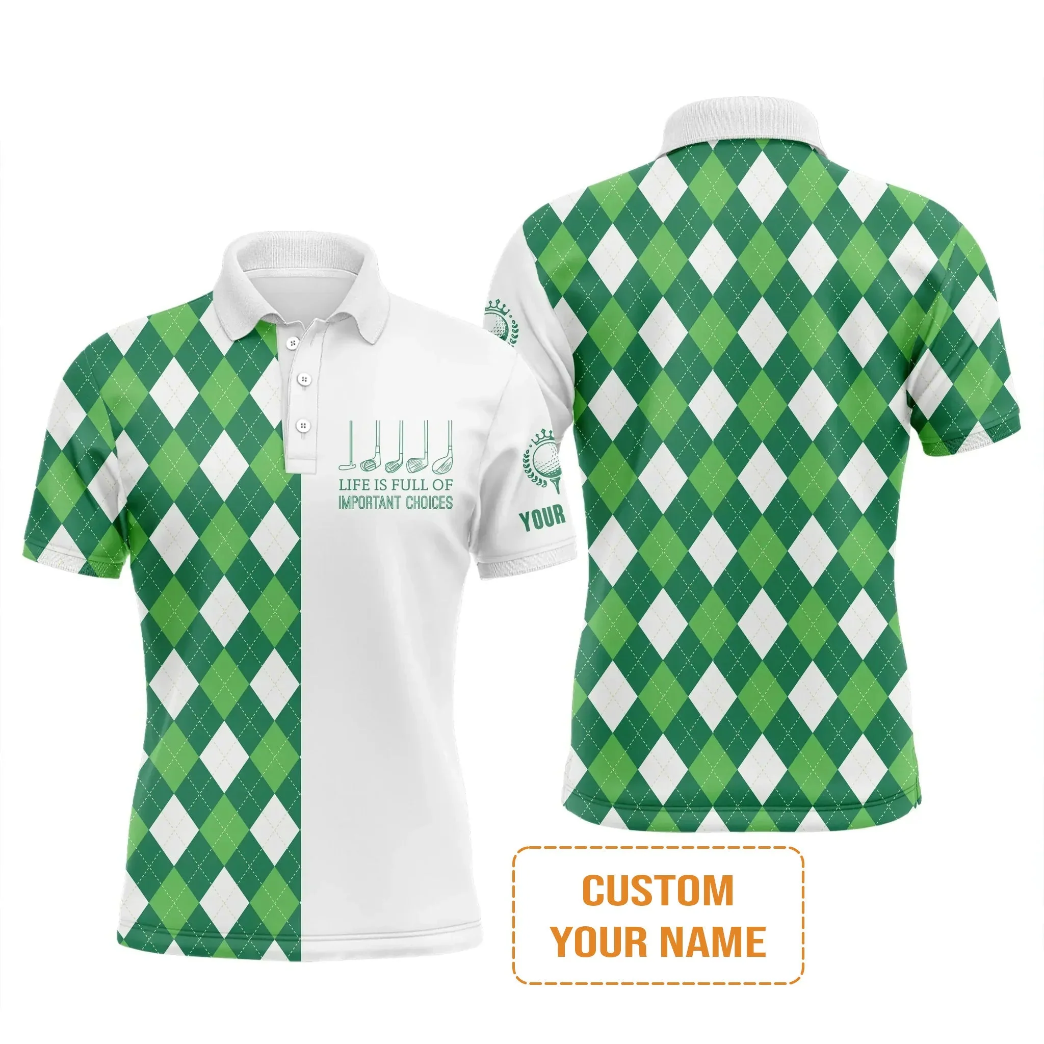 Golf Sweatshirt -Custom Name Green Argyle Plaid Apparel - Life Is Full Of Important Choices - Personalized Gift For Golf Lover, Men, Husband, Team - Image 7
