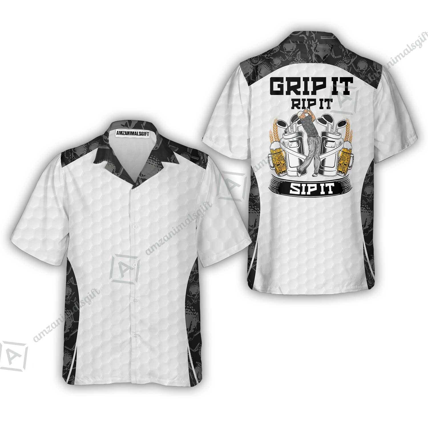 Golf Sweatshirt - Golf Ball Pattern Skull, Grip It Rip It Sip It Golf White Sweatshirt - Image 8