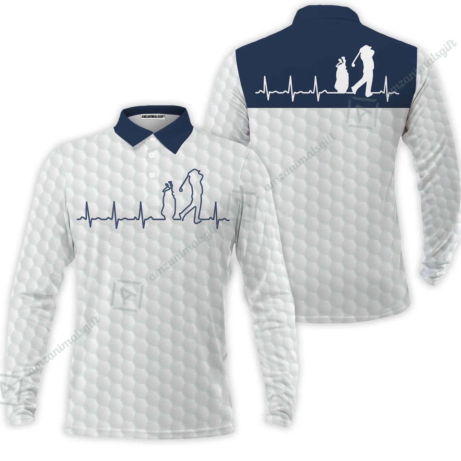 Golf Sweatshirt - Heartbeat Golfer White And Navy Golf Sweatshirt, White Golf Ball Pattern Sweatshirt - Best Gift For Golfers - Image 4