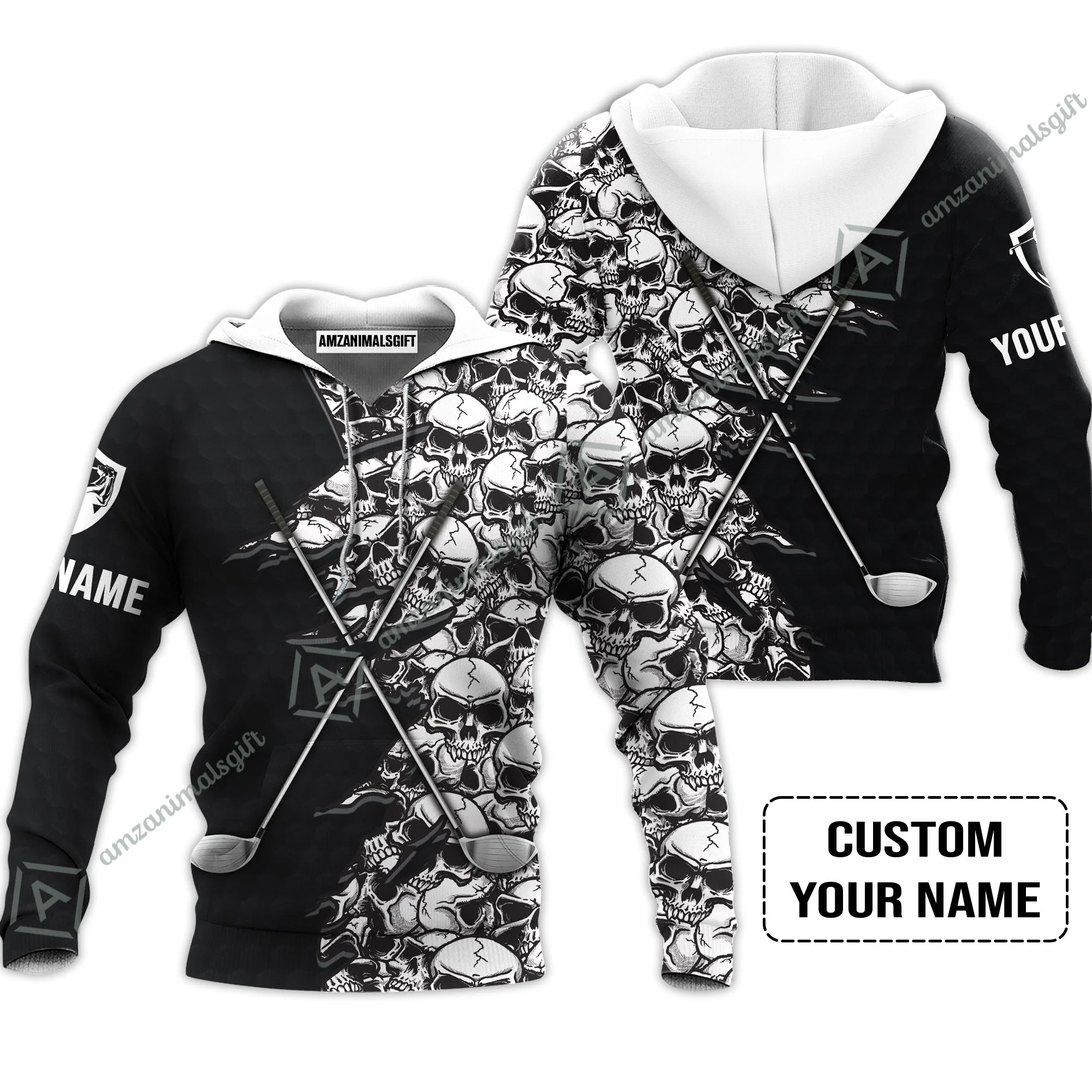 Golf Sweatshirt, Pattern Skull Golf Clubs Performance Custom Name Apparel - Personalized Sports Gift For Men, Golf Lovers - Image 3