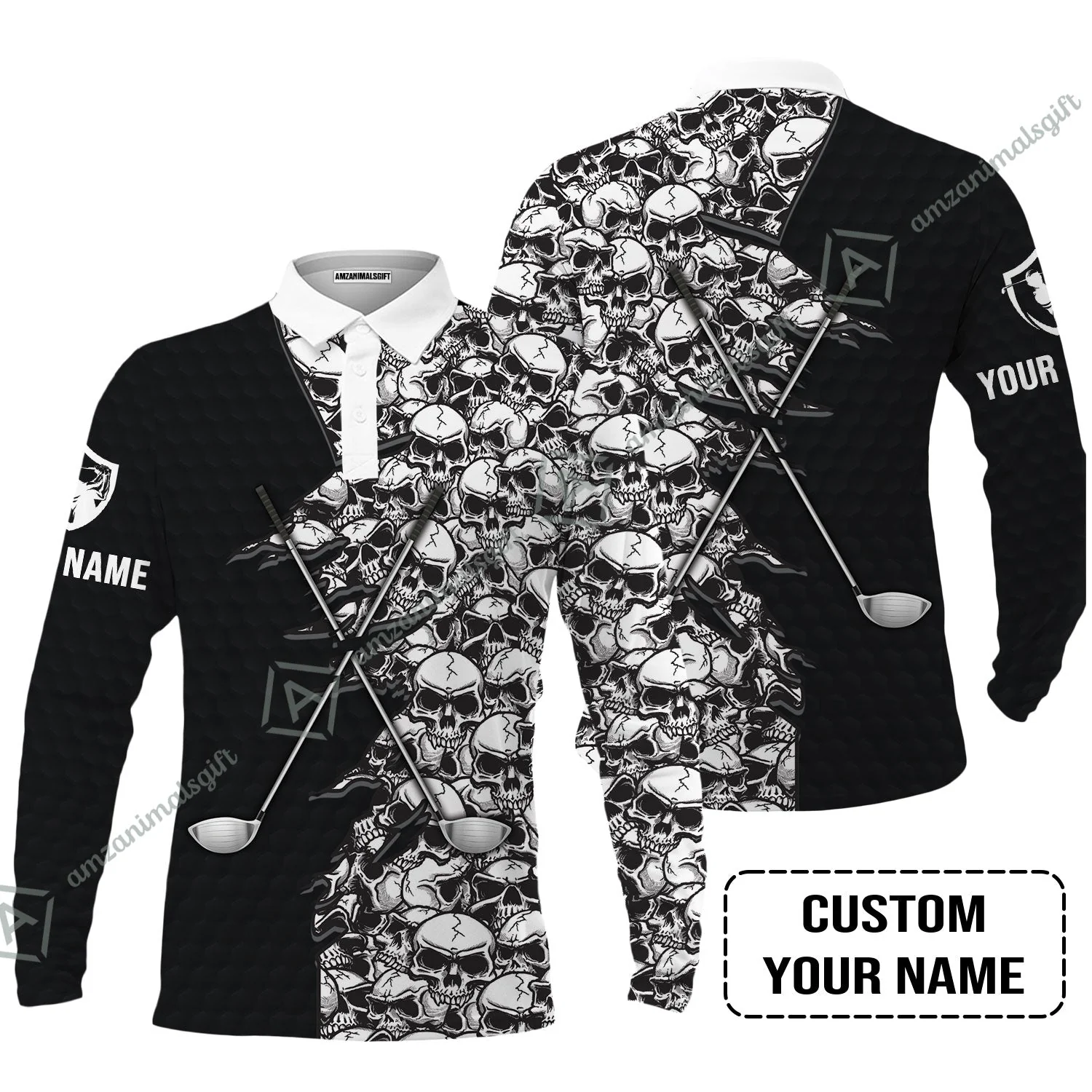 Golf Sweatshirt, Pattern Skull Golf Clubs Performance Custom Name Apparel - Personalized Sports Gift For Men, Golf Lovers - Image 4