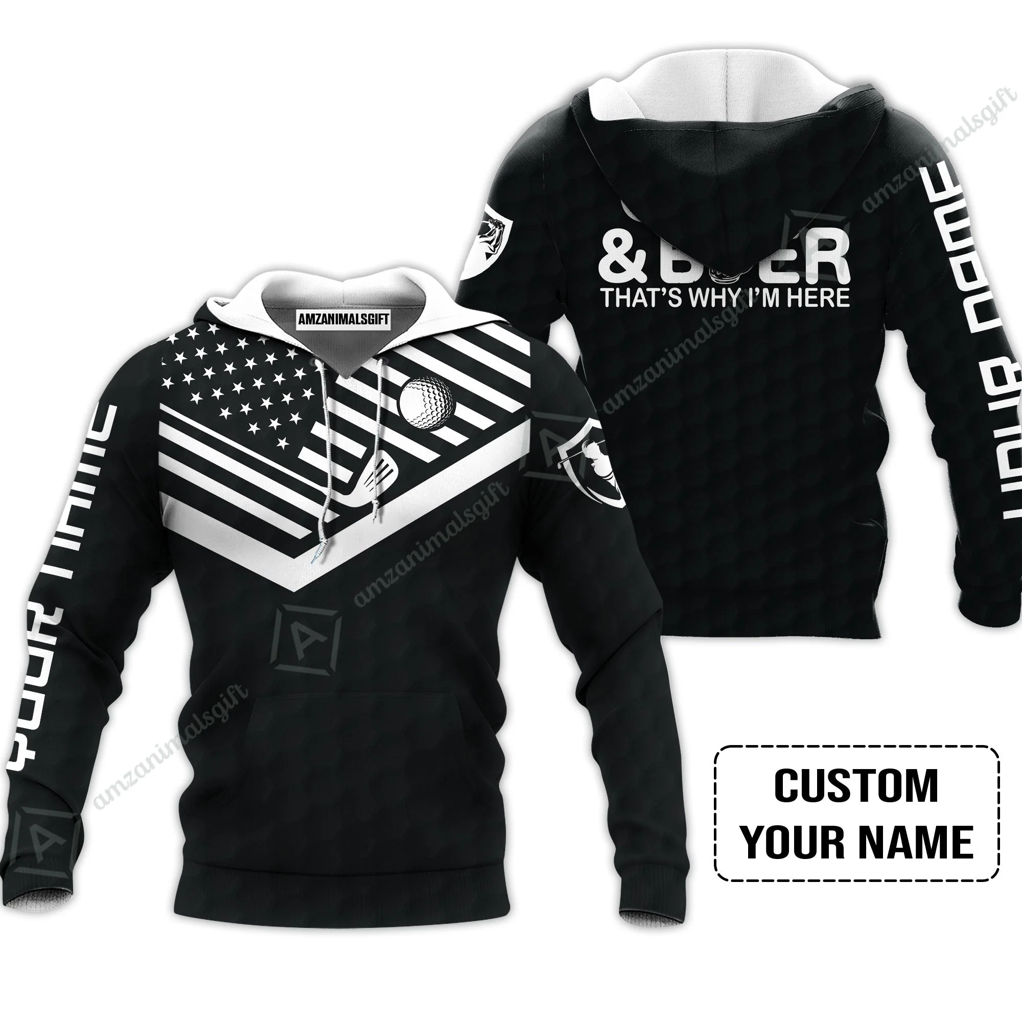 Golf Sweatshirt - Personalized American Flag Golf Sweatshirt, Golf And Beer That's Why I'm Here Custom Shirt - Image 3