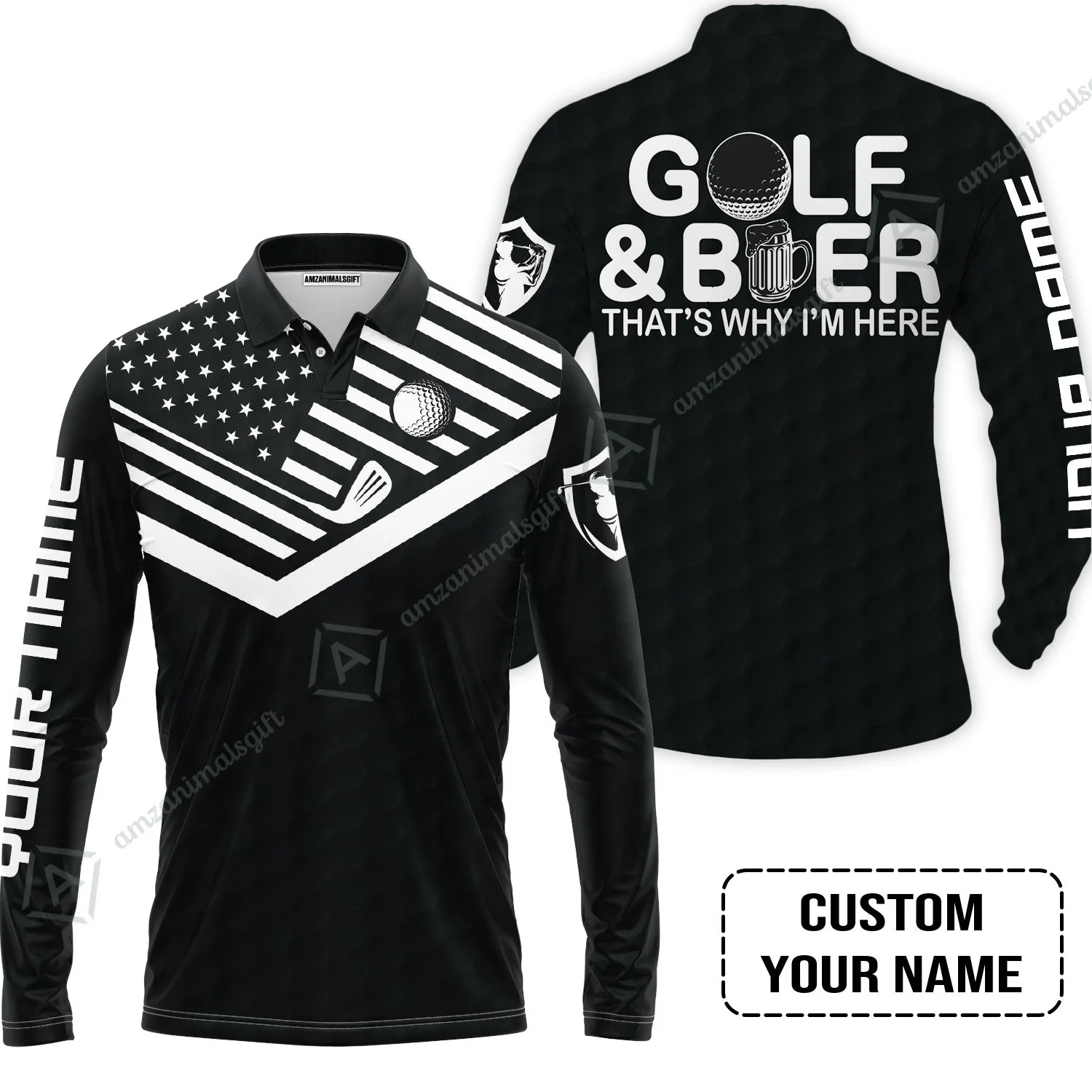 Golf Sweatshirt - Personalized American Flag Golf Sweatshirt, Golf And Beer That's Why I'm Here Custom Shirt - Image 4