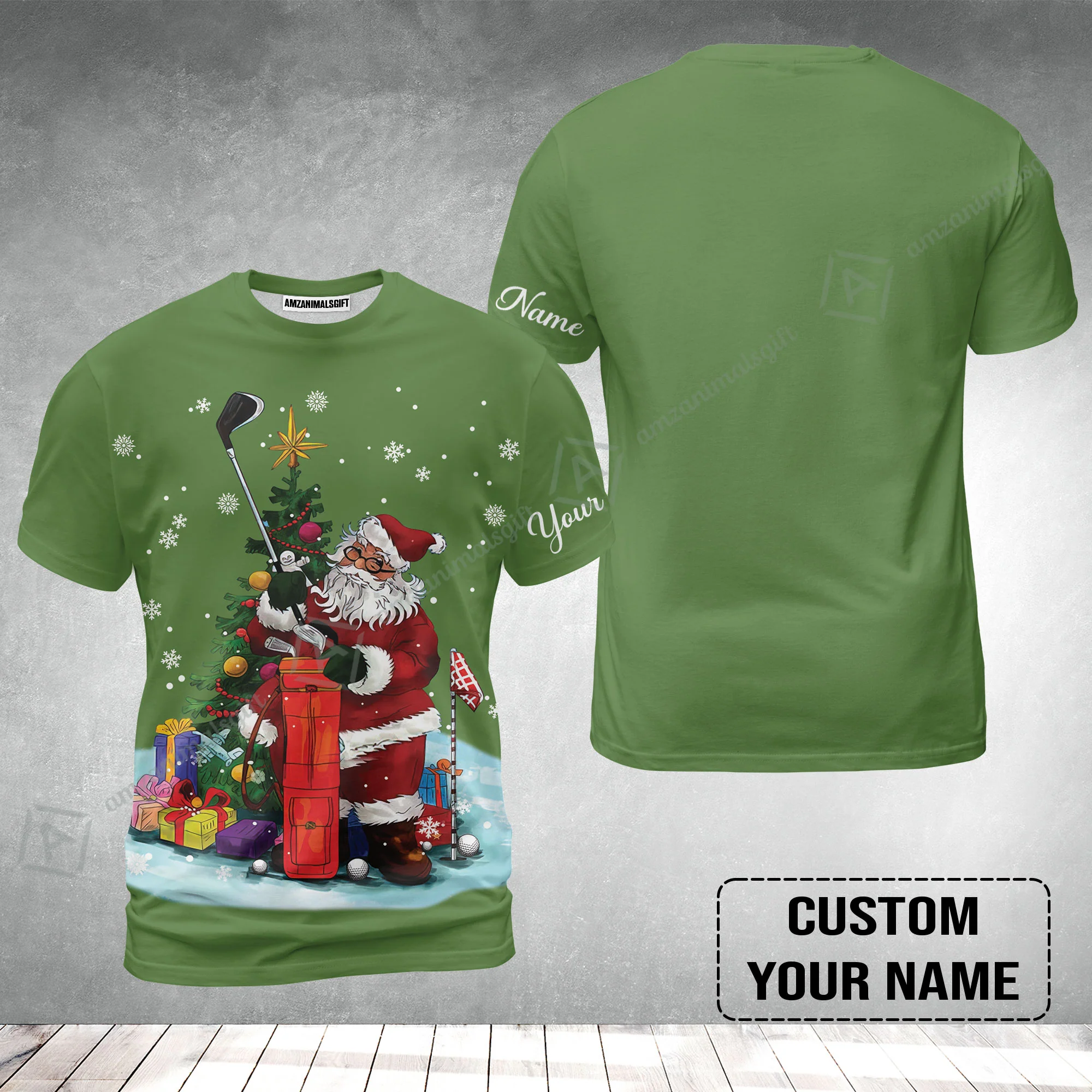 Golf T-Shirt - Christmas Custom Name, Santa Golfer Apparel - Personalized Gift For Golf Lover - Image 2