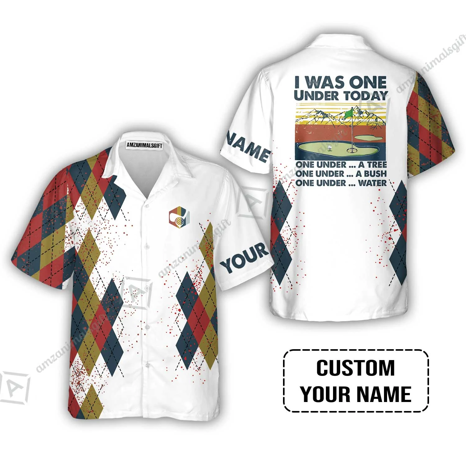 Golf T-Shirt Custom Name - I Was One Under Today One Under A Tree Bush and Water - Image 3