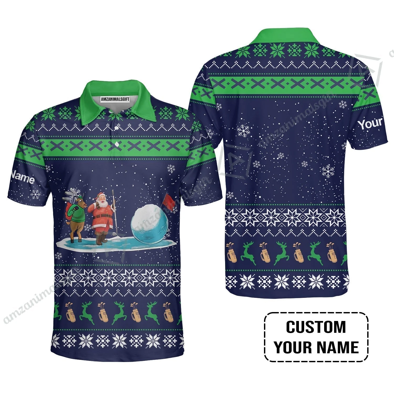 Golf T-Shirt- Funny Ugly Christmas Pattern Custom Name Apparel - Personalized Gift For Golf Lover - Image 8