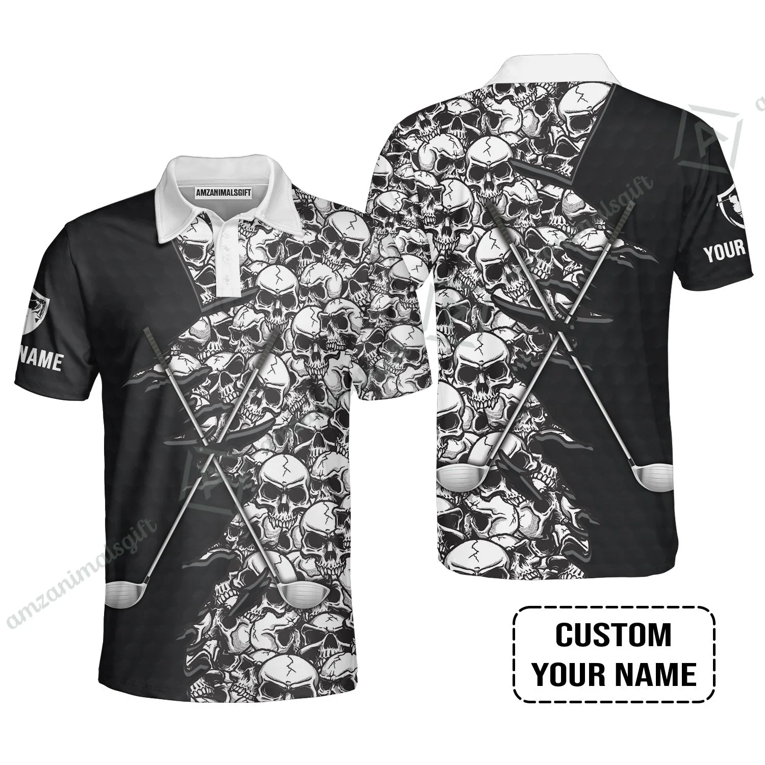 Golf T-Shirt, Pattern Skull Golf Clubs Performance Custom Name Apparel - Personalized Sports Gift For Men, Golf Lovers - Image 7