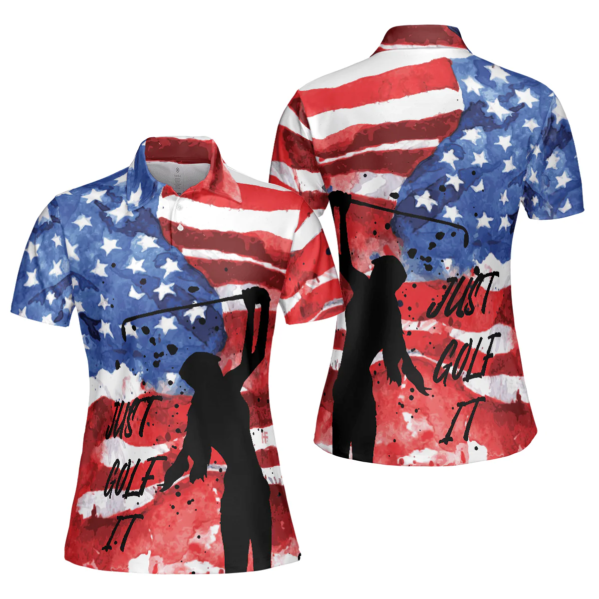 Golf Women Polo Shirt, American Golfer, Wet Paint American Flag Polo Shirt, Patriotic Golf Polo Shirts For Ladies - Gift For Golfers, Golf Lovers - Image 2