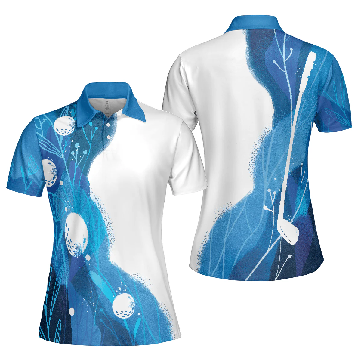 Golf Women Polo Shirt, Artistic Blue Golf Women Polo Shirts, Best Gift For Golf Lovers, Golfers, Ladies - Image 2