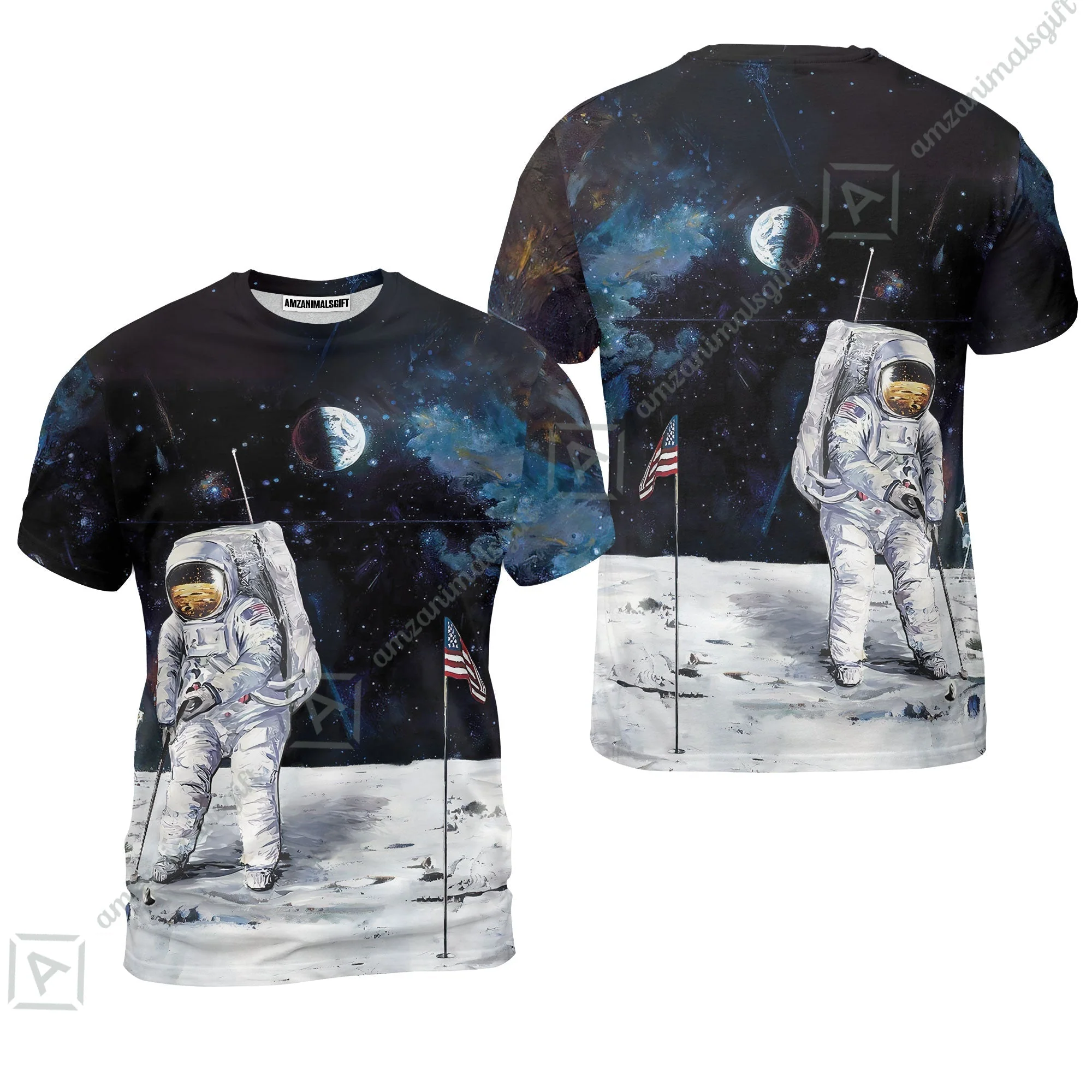 Golf Women Polo Shirt - Astronaut Moon Golf Men Polo Shirt, American Flag Women Polo Shirt - Image 8