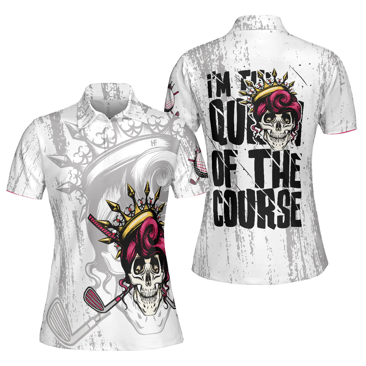 Golf Women Polo Shirt, Black And White Skull, I'm The Queen Of The Course Shirt For Ladies - Perfect Gift For Golfers, Golf Lovers - Image 2
