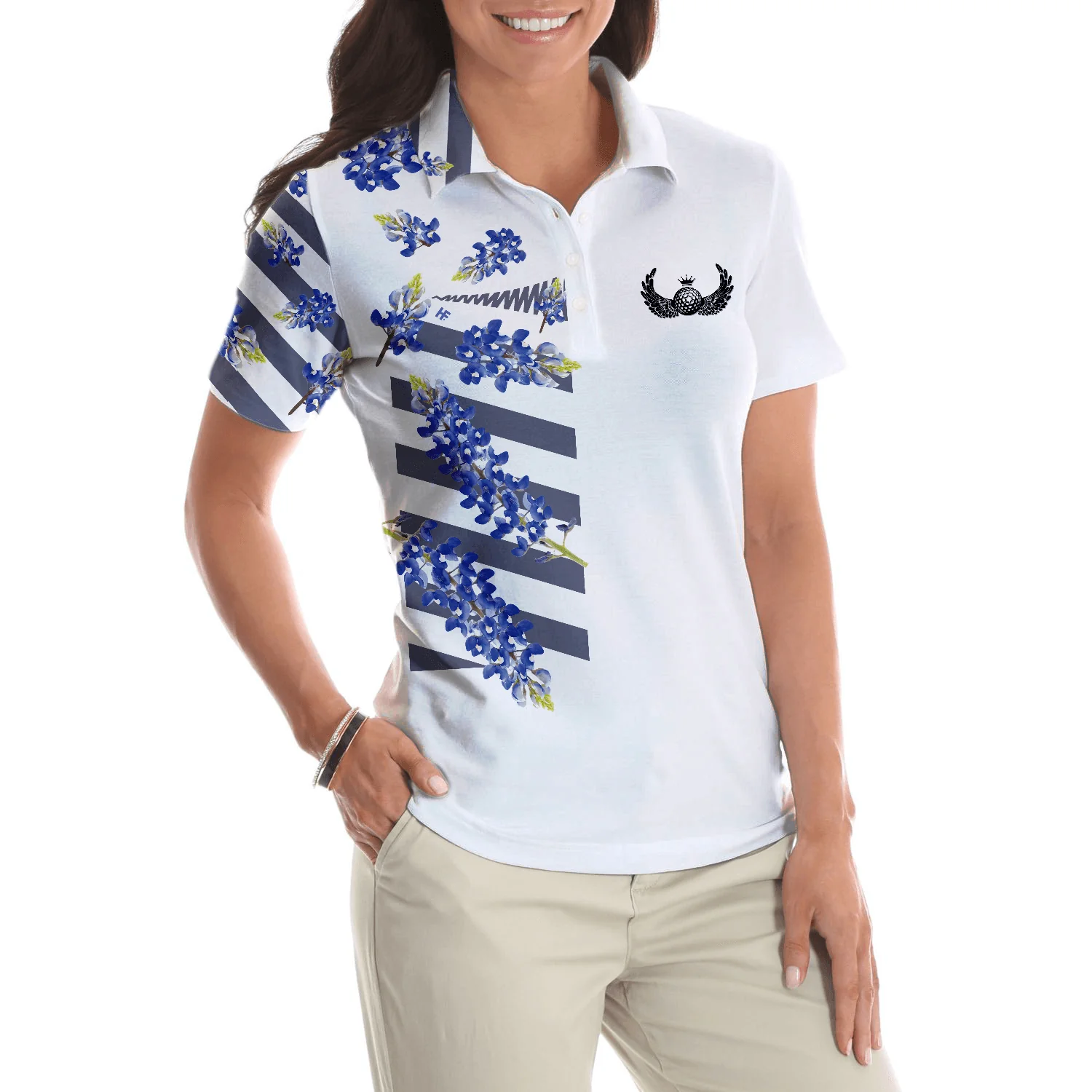 Golf Women Polo Shirt, Bluebonnet Floral Texas Golf Women Polo Shirts, Unique Female Golf Gift For Ladies, Golf Lovers, Golfers - Image 6