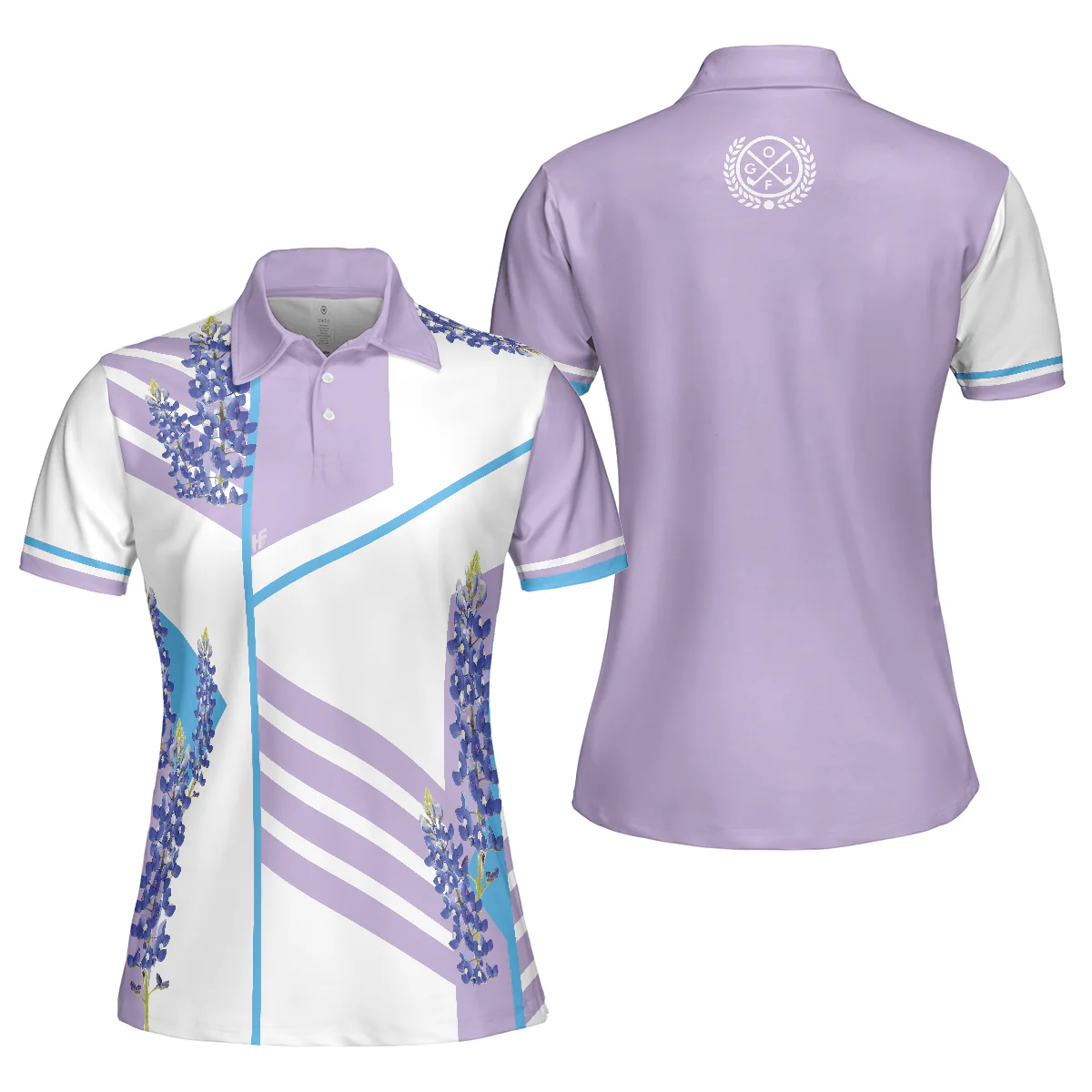 Golf Women Polo Shirt, Bluebonnet With Purple Stripe Golf White And Purple Women Polo Shirts, Unique Female Golf Gift For Ladies, Golf Lovers, Golfers - Image 2