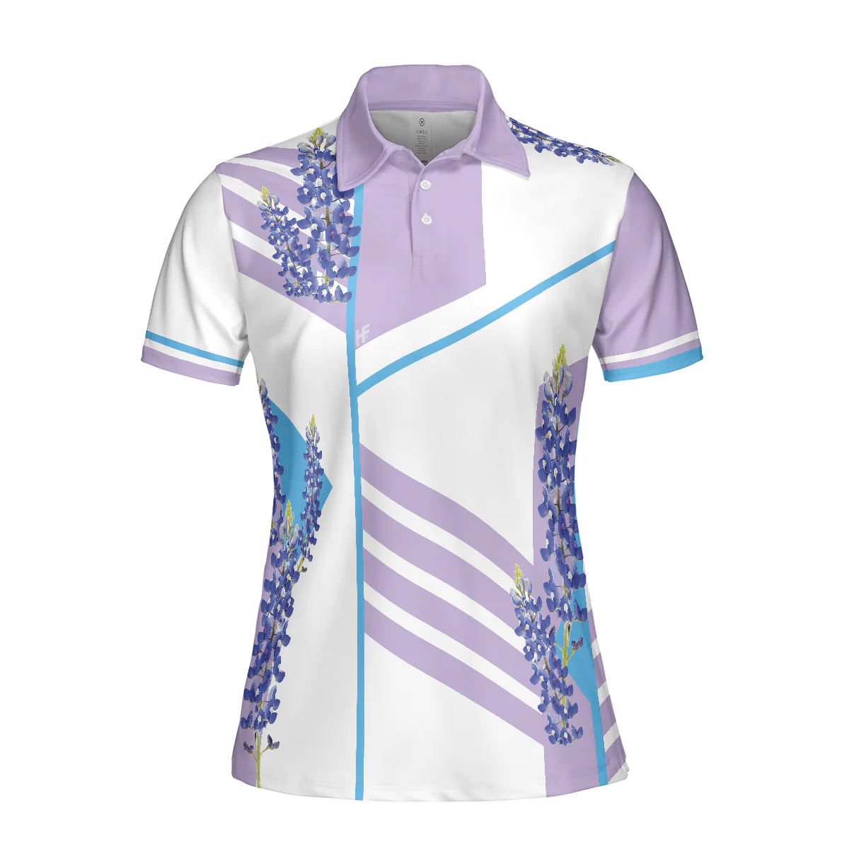 Golf Women Polo Shirt, Bluebonnet With Purple Stripe Golf White And Purple Women Polo Shirts, Unique Female Golf Gift For Ladies, Golf Lovers, Golfers - Image 4