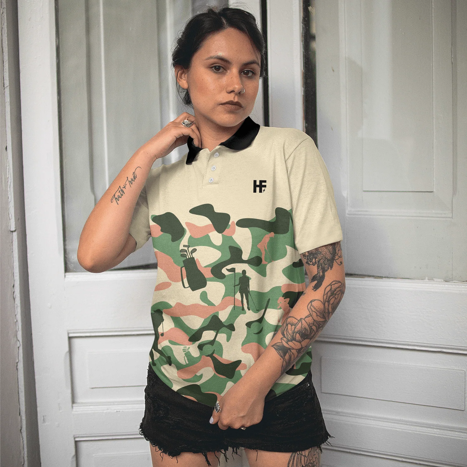 Golf Women Polo Shirt, Camouflage Texture Golf Set For Women, Camo Golf Shirt For Female - Perfect Gift For Ladies, Golfers, Golf Lovers - Image 5