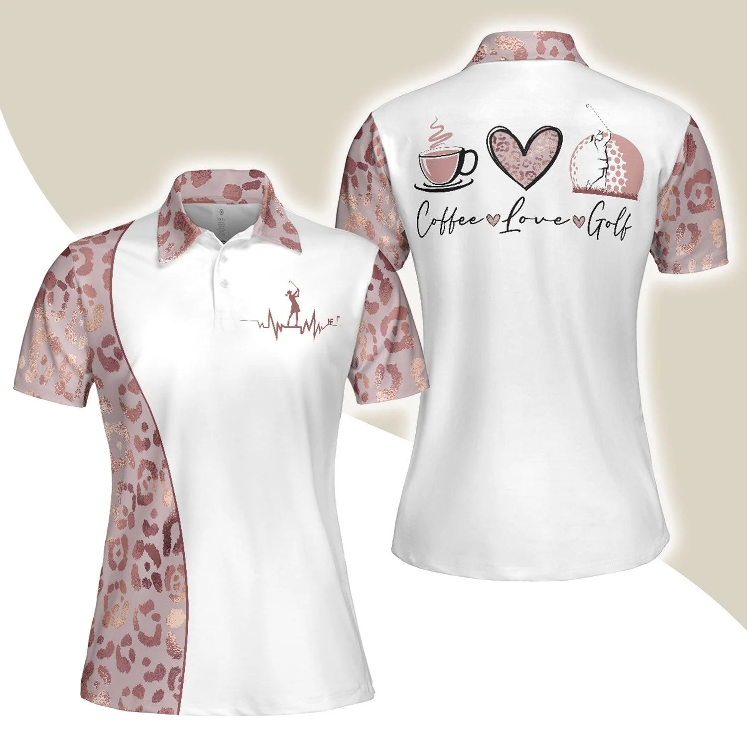 Golf Women Polo Shirt, Coffee Love Golf, Leopard Pattern Women Polo Shirts, Best Gift For Golf and Coffee Lovers, Golfers, Ladies, Golf Club