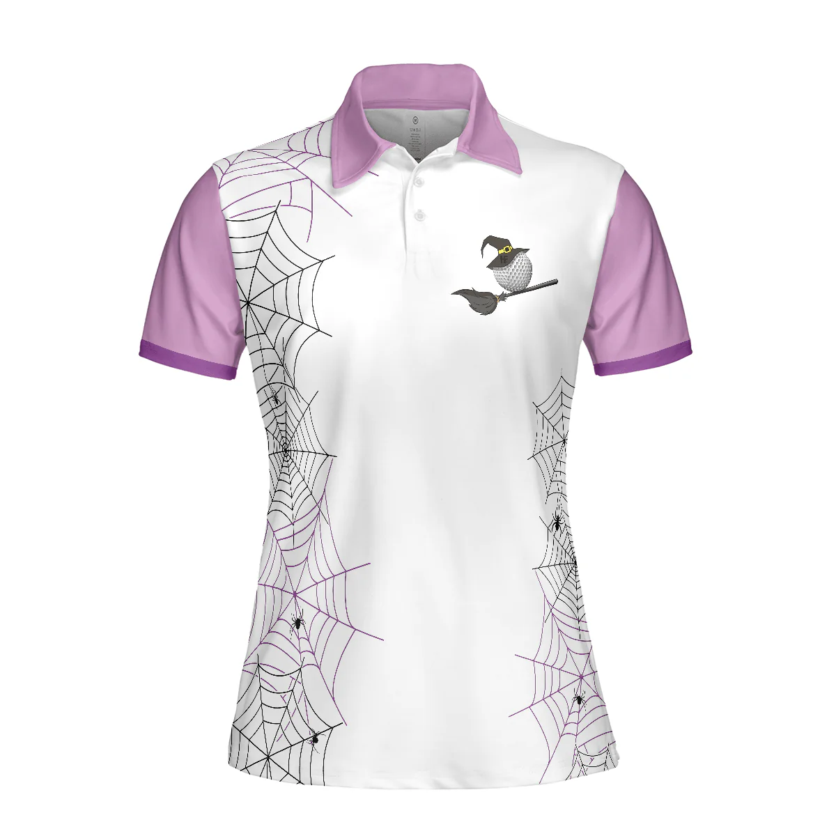 Golf Women Polo Shirt, Come We Fly, Golf Ball Witch Halloween Purple Women Polo Shirts, Halloween Gift For Golfers, Golf Lovers, Ladies - Image 4