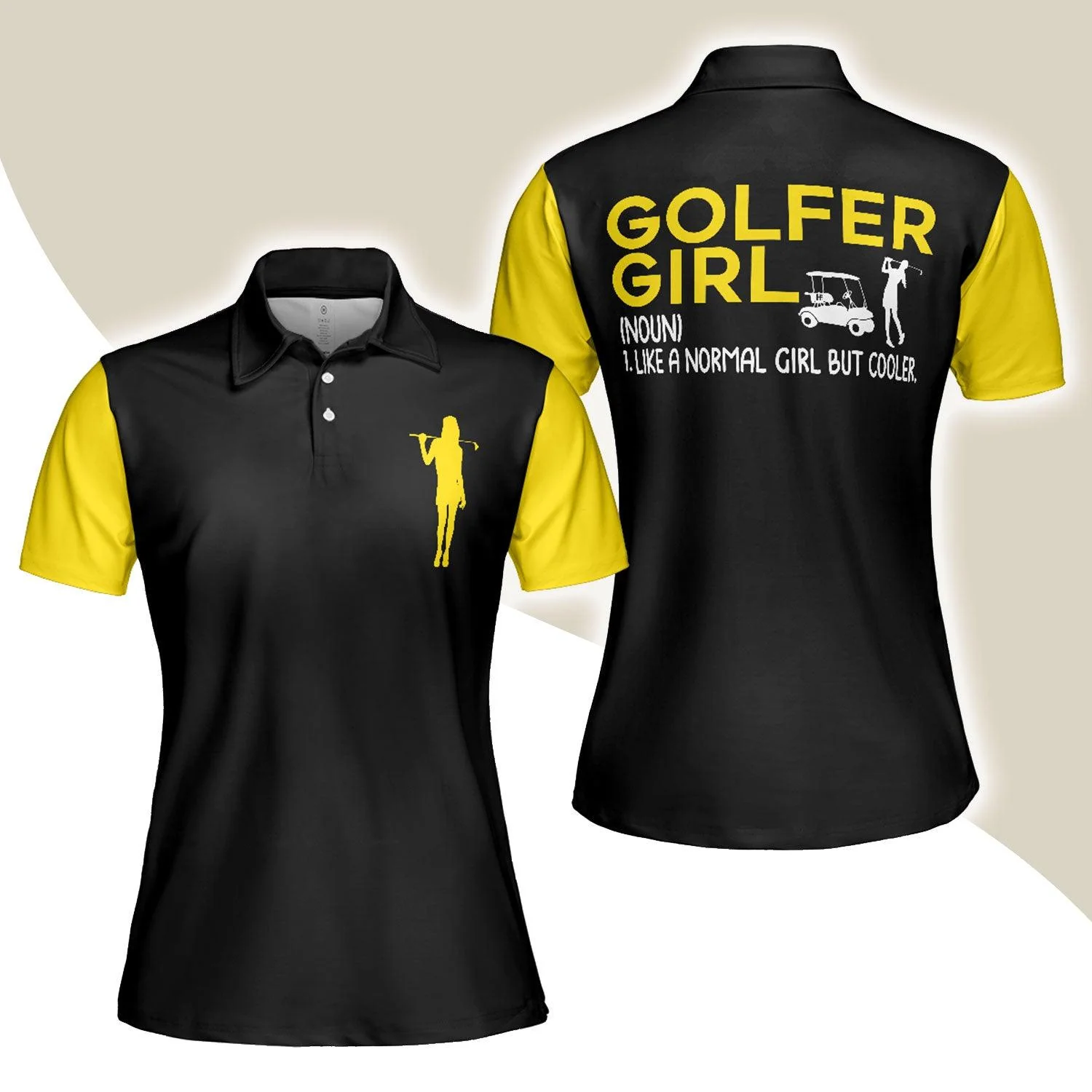 Golf Women Polo Shirt, Definition Of Golf Girl, Black And Yellow Golf Women Polo Shirts, Best Gift For Golf Lovers, Ladies, Female Golfers