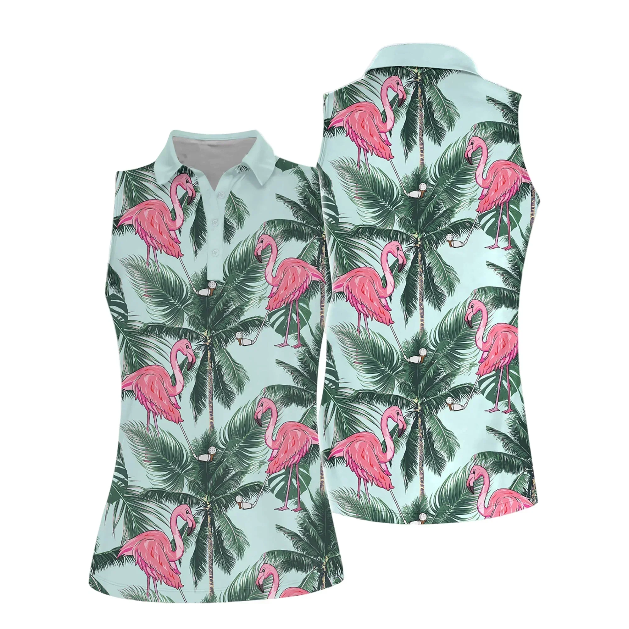 Golf Women Polo Shirt, Flamingo Tropical Palm Tree Pattern Women Polo Shirt - Gift For Mother's Day, Golfer, Female, Golf Lover